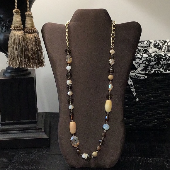 Jewelry - Brand New 31” Long Necklace In Browns & Gold Tone!
